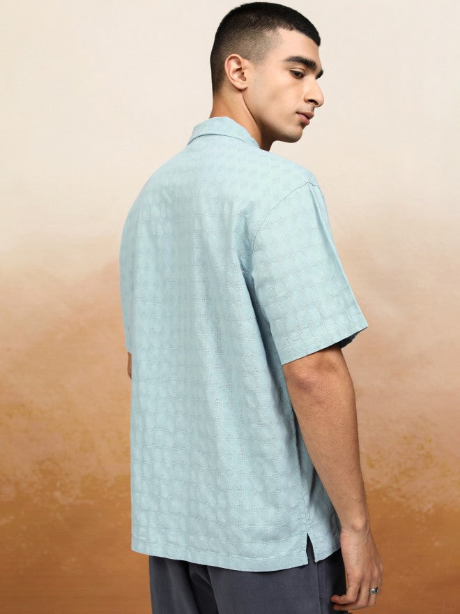 Highlander Men Blue Textured Relaxed Fit Casual Shirt - Blue - Image 3