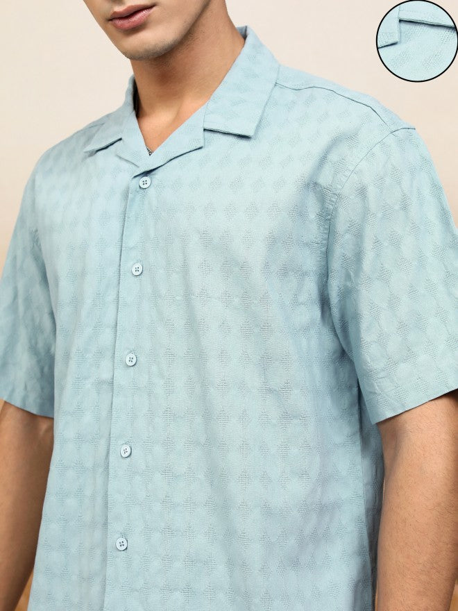 Highlander Men Blue Textured Relaxed Fit Casual Shirt - Blue - Image 5