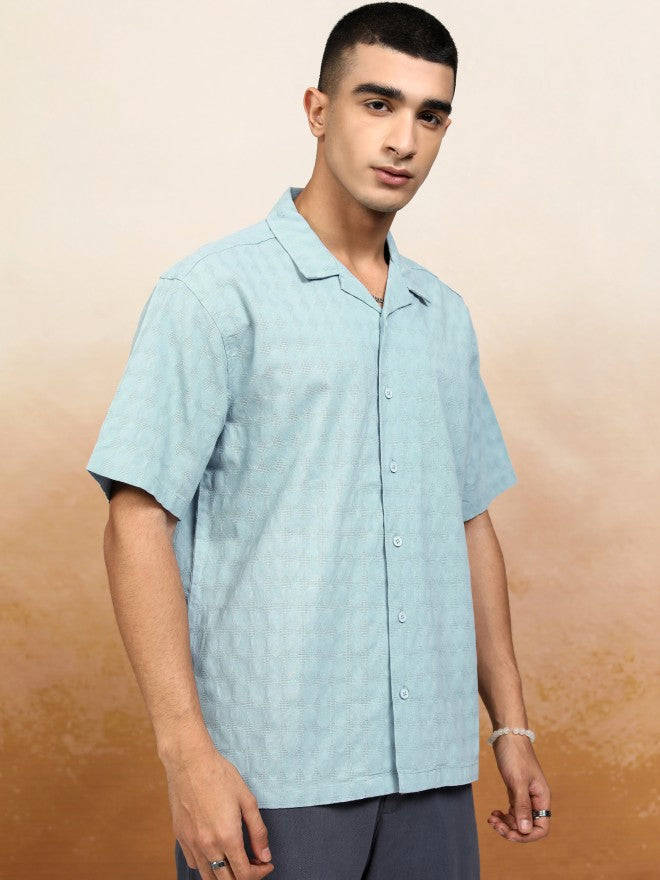 Highlander Men Blue Textured Relaxed Fit Casual Shirt - Blue - Image 6