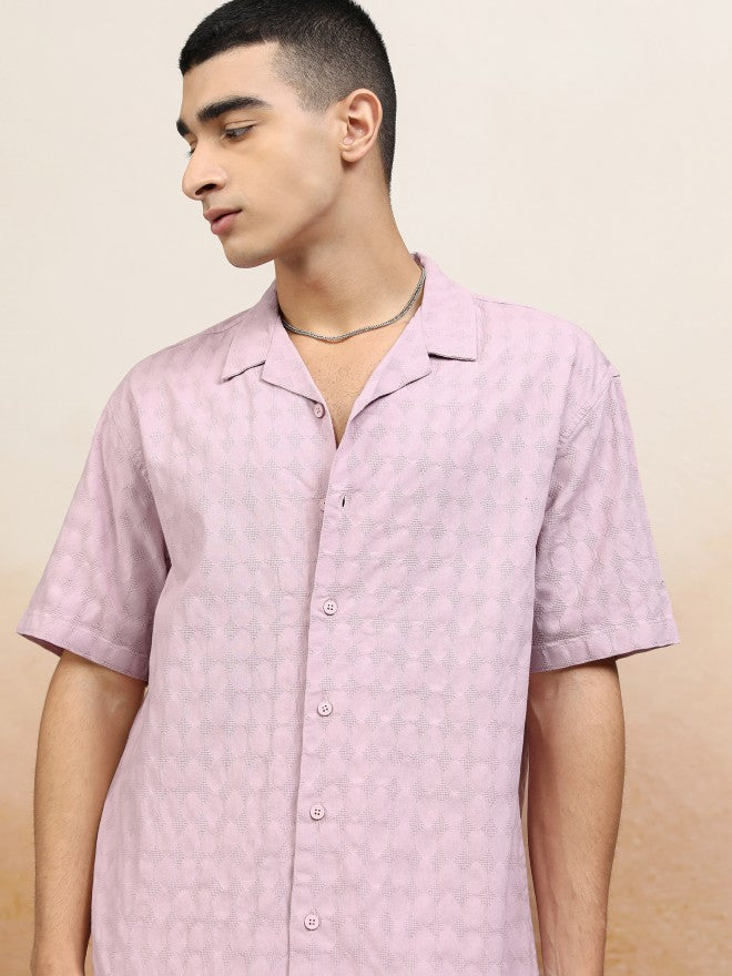 Highlander Men Pink Textured Relaxed Fit Casual Shirt - Pink - Image 1