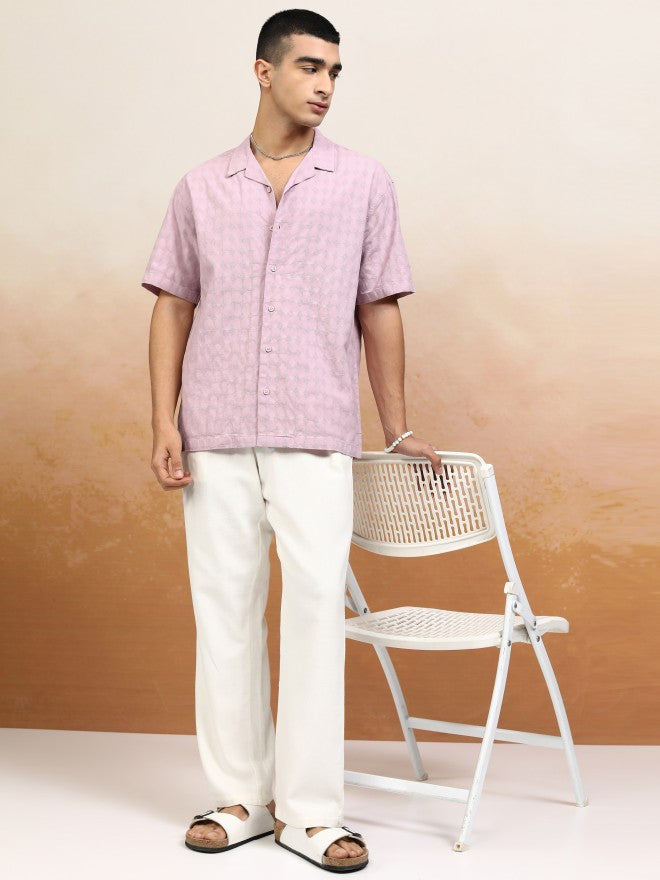 Highlander Men Pink Textured Relaxed Fit Casual Shirt - Pink - Image 2
