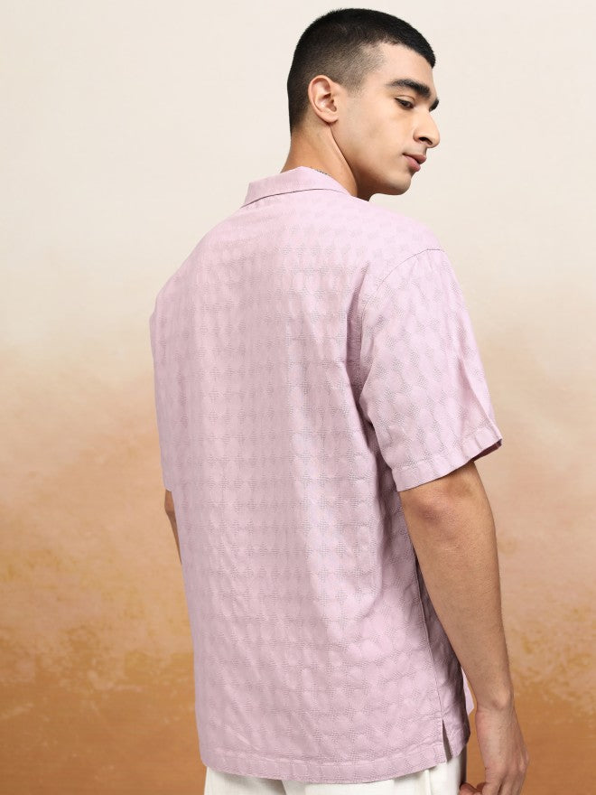 Highlander Men Pink Textured Relaxed Fit Casual Shirt - Pink - Image 3