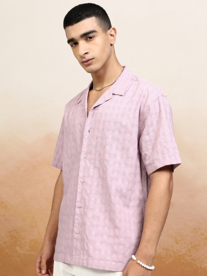 Highlander Men Pink Textured Relaxed Fit Casual Shirt - Pink - Image 4
