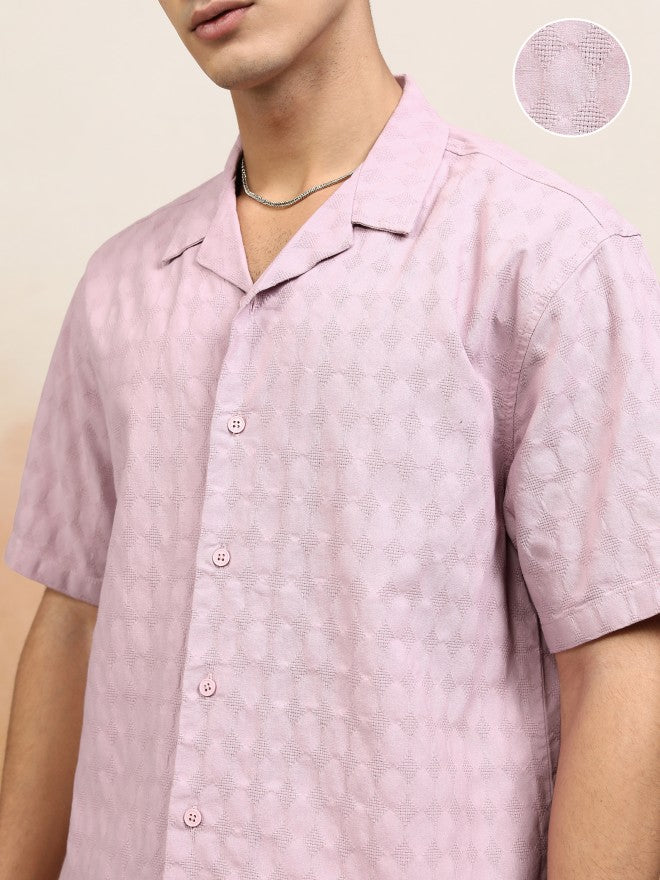 Highlander Men Pink Textured Relaxed Fit Casual Shirt - Pink - Image 5