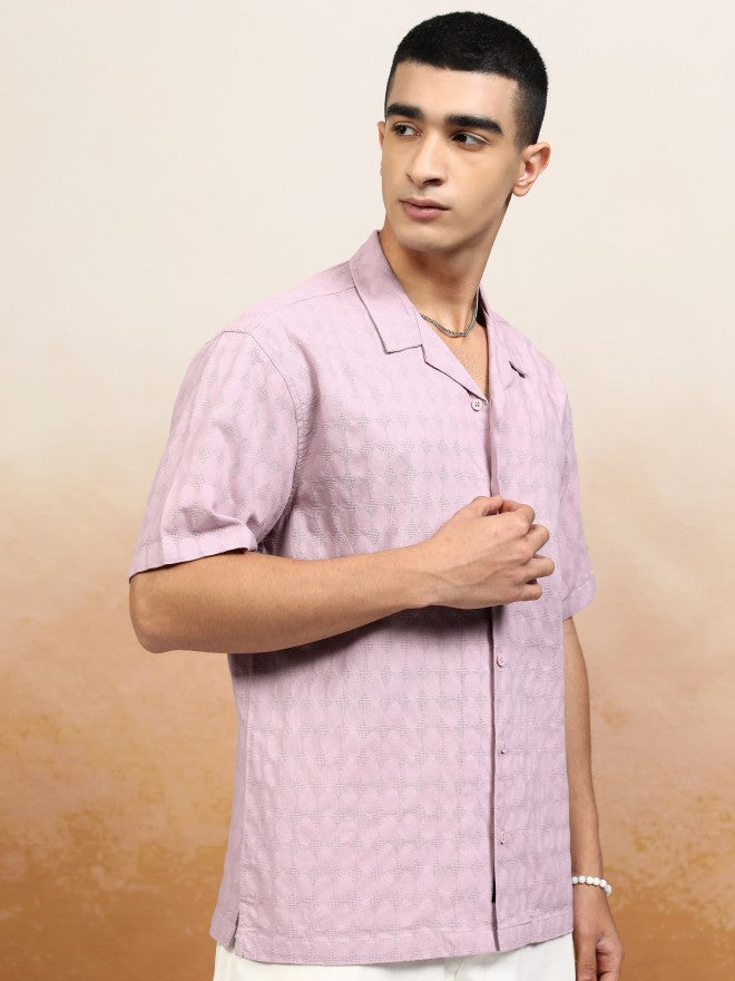 Highlander Men Pink Textured Relaxed Fit Casual Shirt - Pink - Image 6
