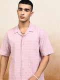 Highlander Men Pink Textured Relaxed Fit Casual Shirt - Pink - Image 1