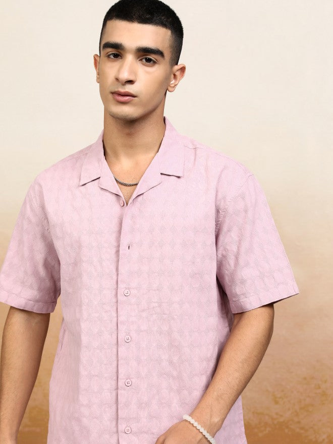 Highlander Men Pink Textured Relaxed Fit Casual Shirt - Pink - Image 1