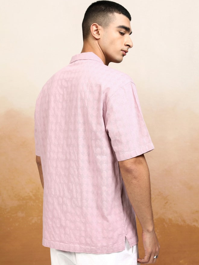 Highlander Men Pink Textured Relaxed Fit Casual Shirt - Pink - Image 3