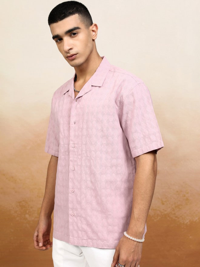 Highlander Men Pink Textured Relaxed Fit Casual Shirt - Pink - Image 4
