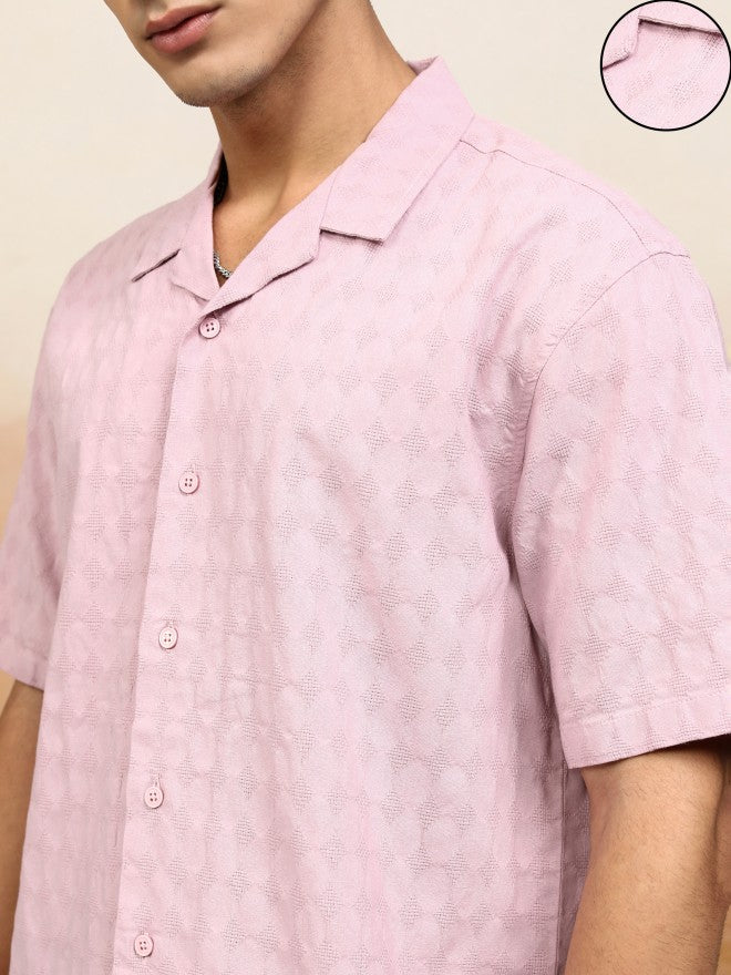 Highlander Men Pink Textured Relaxed Fit Casual Shirt - Pink - Image 5