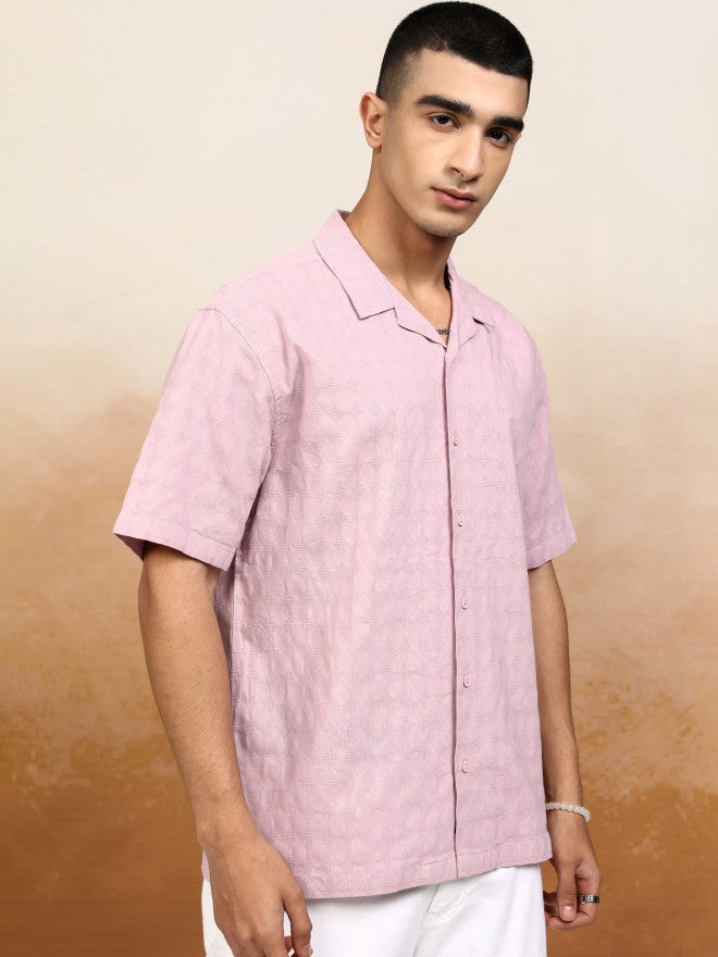Highlander Men Pink Textured Relaxed Fit Casual Shirt - Pink - Image 6