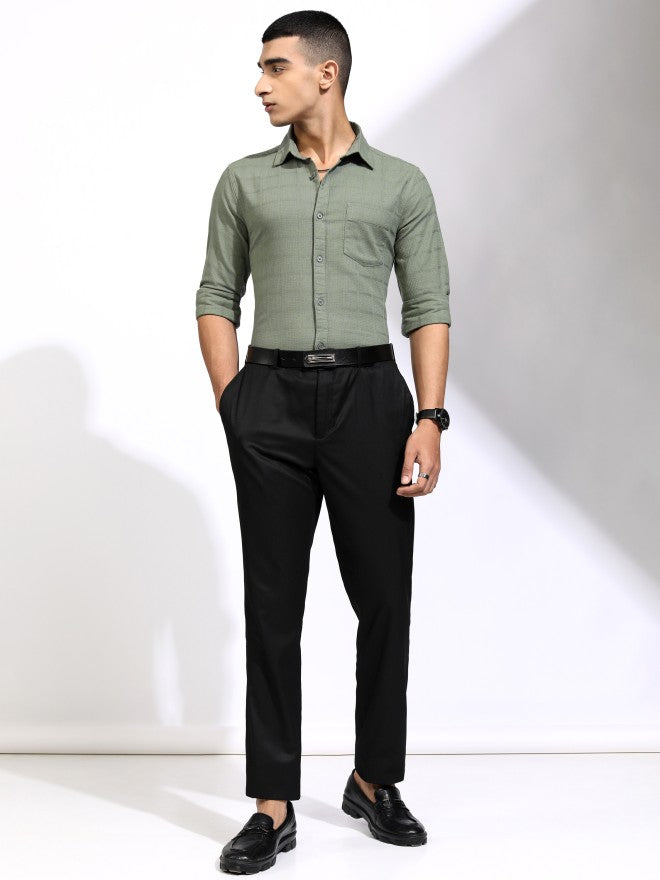 Highlander Men Olive Textured Regular Fit Casual Shirt - Olive - Image 2