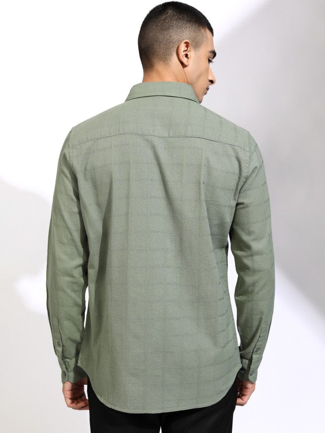 Highlander Men Olive Textured Regular Fit Casual Shirt - Olive - Image 3
