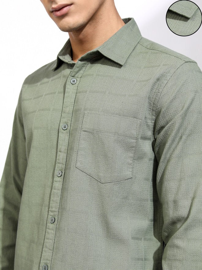 Highlander Men Olive Textured Regular Fit Casual Shirt - Olive - Image 5