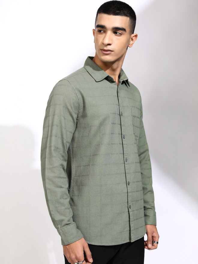Highlander Men Olive Textured Regular Fit Casual Shirt - Olive - Image 6