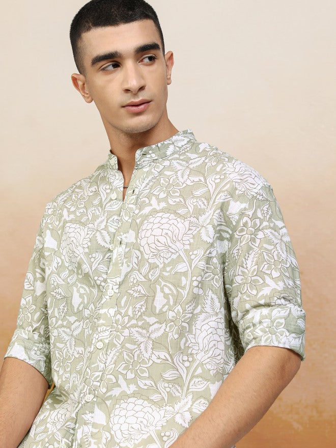 Highlander Men Green Printed Relaxed Fit Casual Shirt - Green - Image 1
