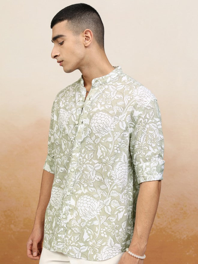Highlander Men Green Printed Relaxed Fit Casual Shirt - Green - Image 4