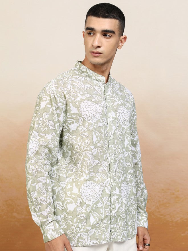 Highlander Men Green Printed Relaxed Fit Casual Shirt - Green - Image 6