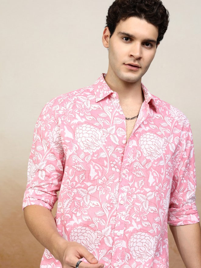 Highlander Men Pink Printed Relaxed Fit Casual Shirt - Pink - Image 1
