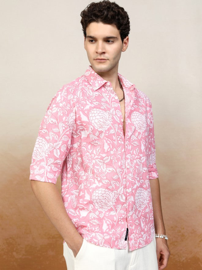 Highlander Men Pink Printed Relaxed Fit Casual Shirt - Pink - Image 6