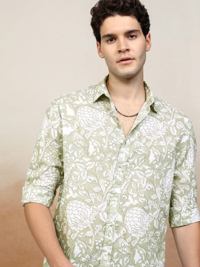 Highlander Men Green Printed Relaxed Fit Casual Shirt - Green - Image 1
