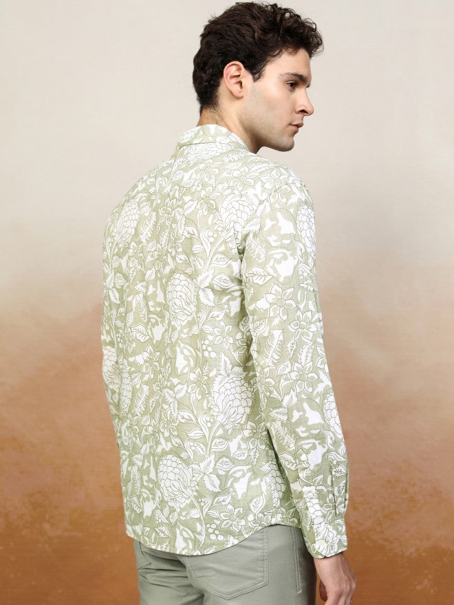 Highlander Men Green Printed Relaxed Fit Casual Shirt - Green - Image 3