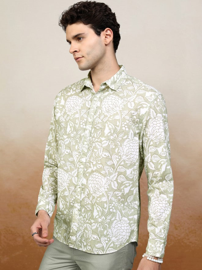 Highlander Men Green Printed Relaxed Fit Casual Shirt - Green - Image 4