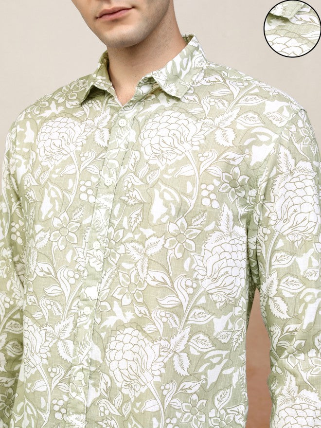 Highlander Men Green Printed Relaxed Fit Casual Shirt - Green - Image 5