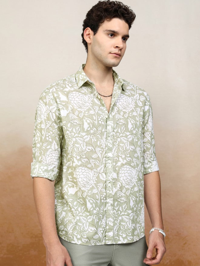 Highlander Men Green Printed Relaxed Fit Casual Shirt - Green - Image 6