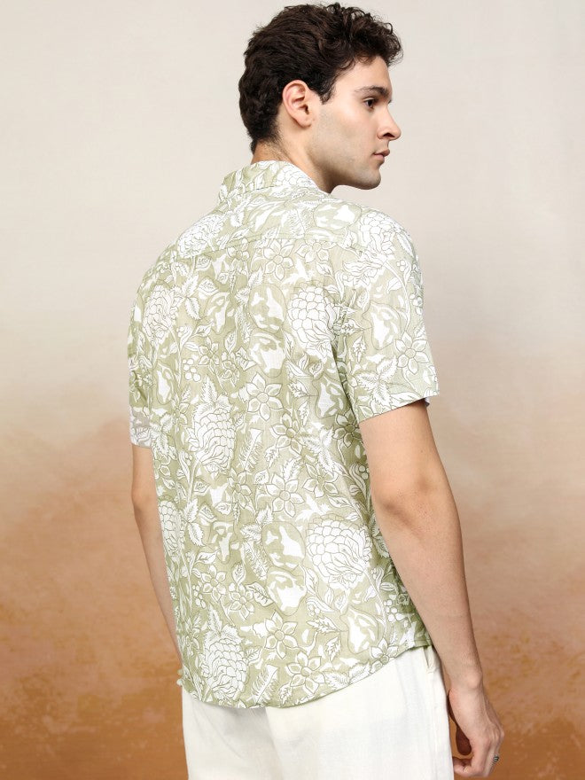 Highlander Men Green Printed Relaxed Fit Casual Shirt - Green - Image 3