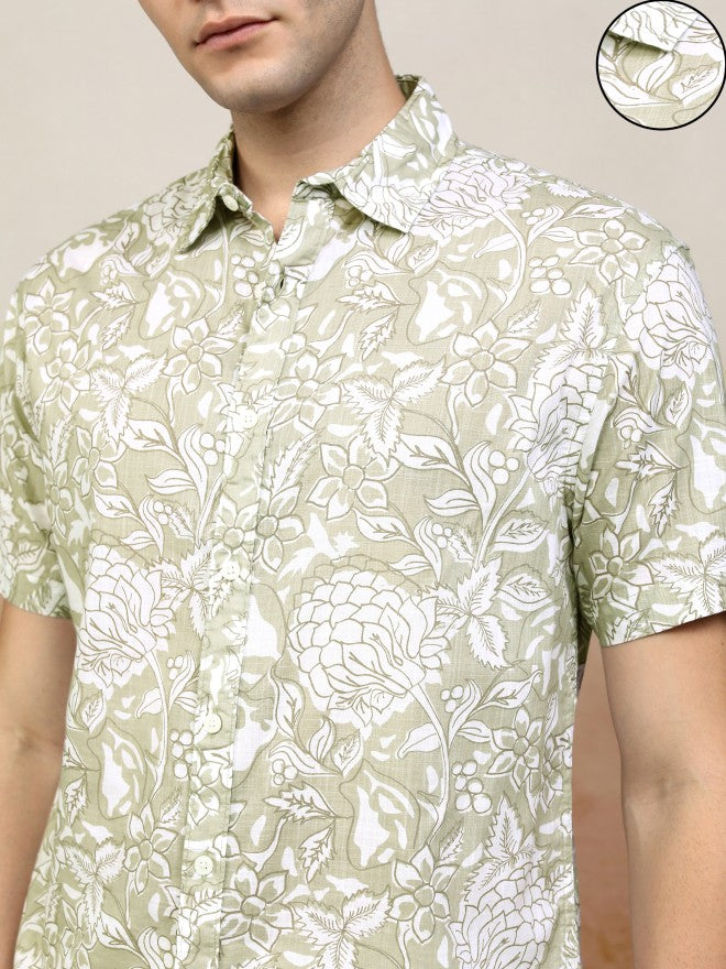 Highlander Men Green Printed Relaxed Fit Casual Shirt - Green - Image 5