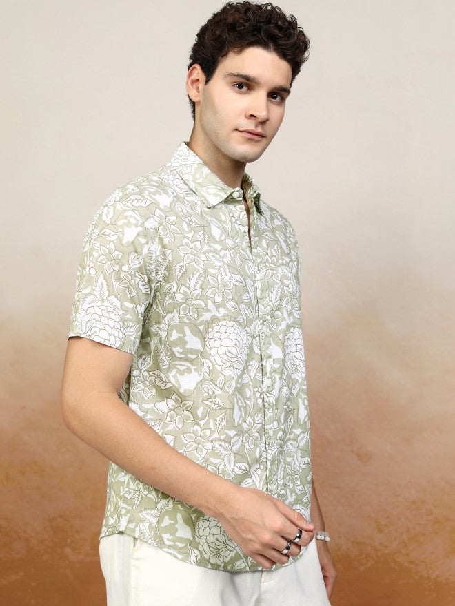 Highlander Men Green Printed Relaxed Fit Casual Shirt - Green - Image 6