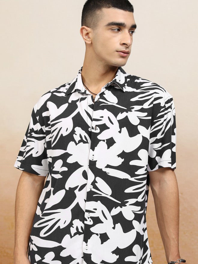 Highlander Men Navy Blue Printed Relaxed Fit Casual Shirt - Navy Blue - Image 1