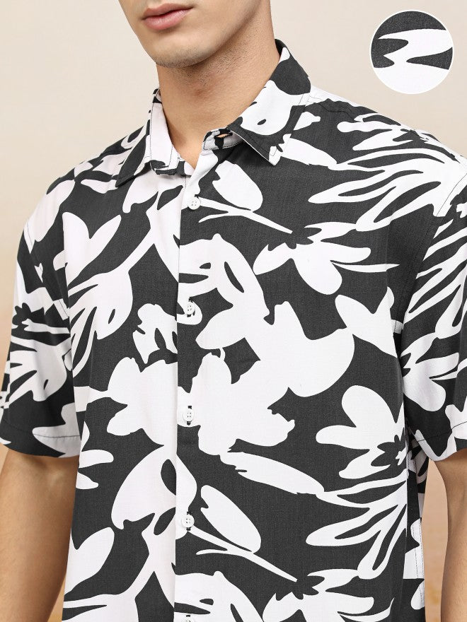 Highlander Men Navy Blue Printed Relaxed Fit Casual Shirt - Navy Blue - Image 5
