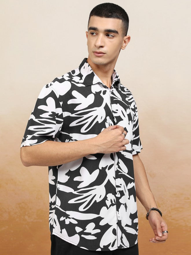 Highlander Men Navy Blue Printed Relaxed Fit Casual Shirt - Navy Blue - Image 6