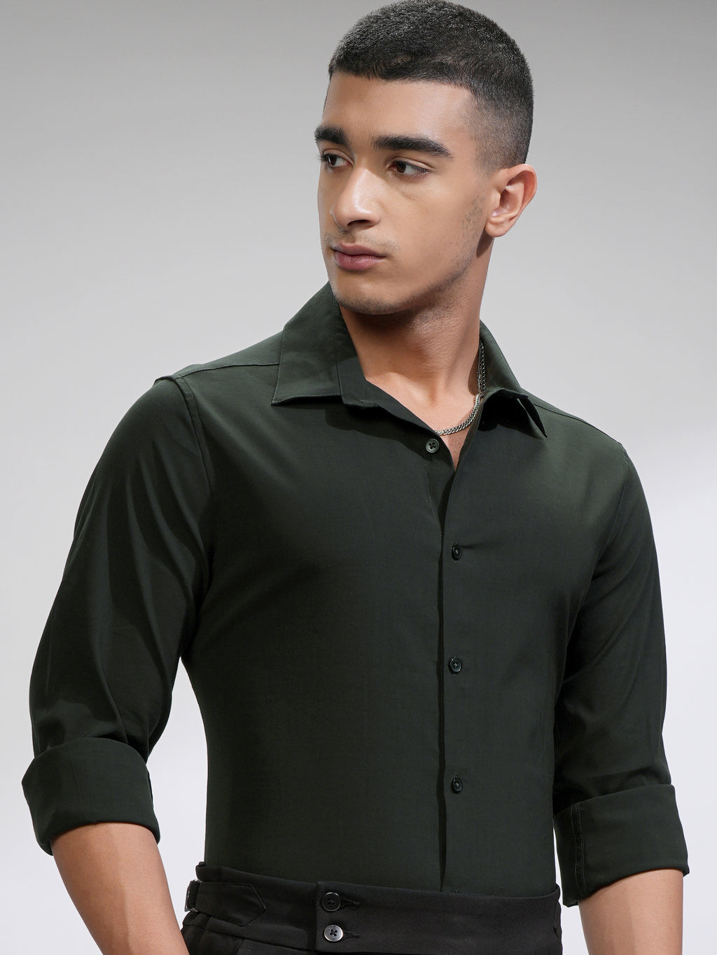 Highlander Men Green Self Design Slim Fit Casual Shirt - Green - Image 1