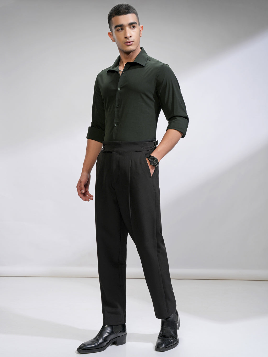 Highlander Men Green Self Design Slim Fit Casual Shirt - Green - Image 2