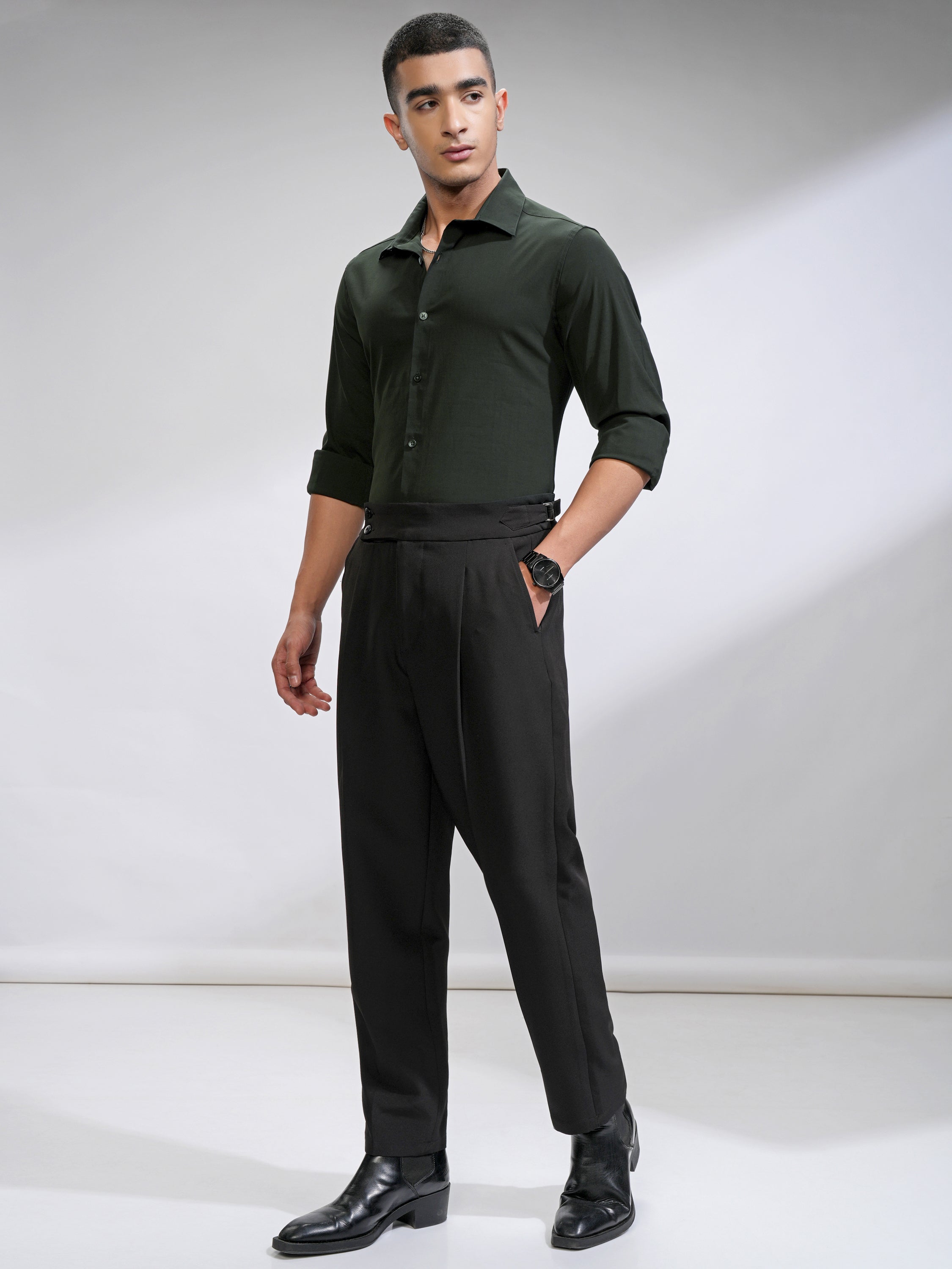 Highlander Men Green Self Design Slim Fit Casual Shirt - Green - Image 2