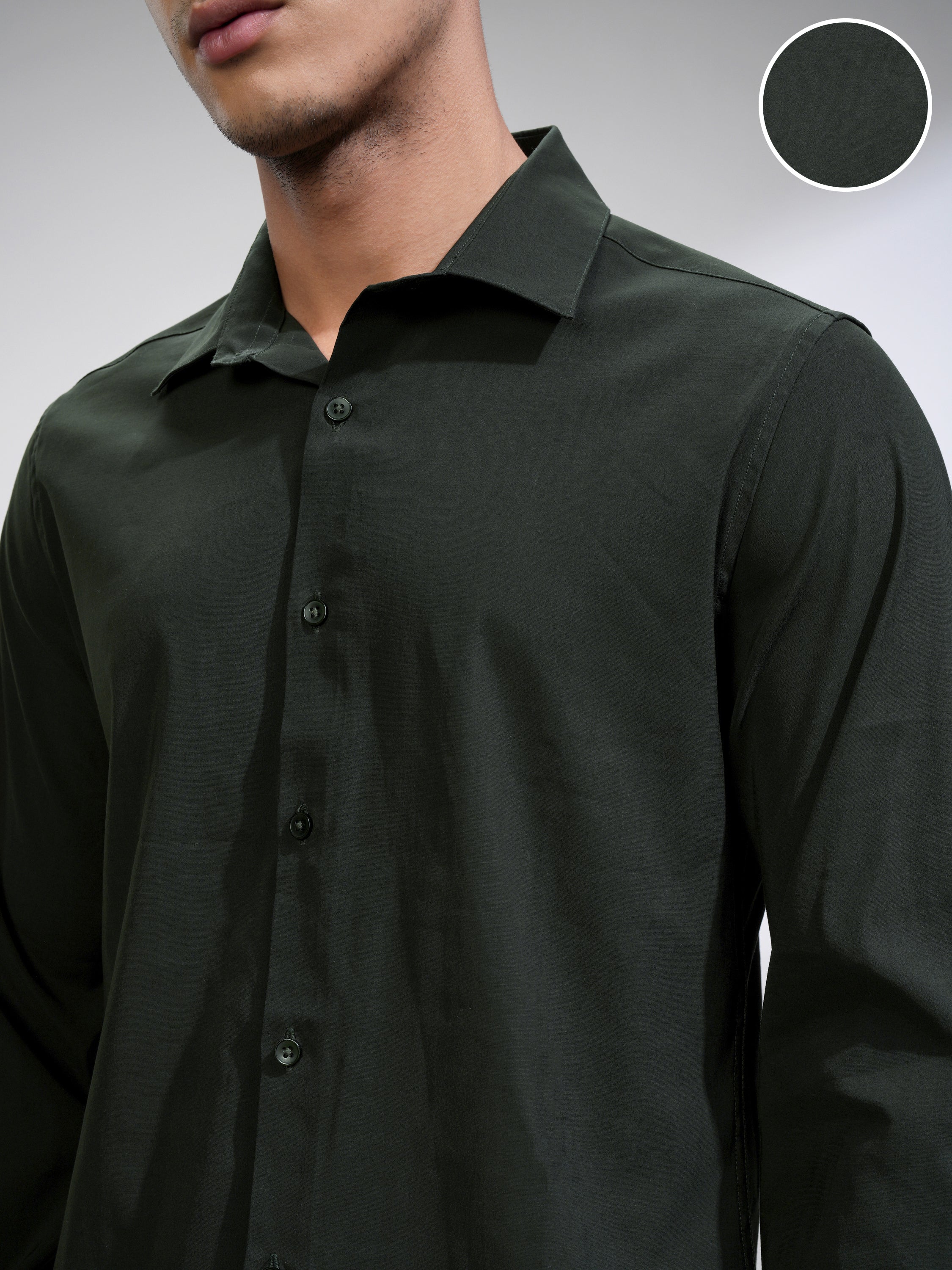 Highlander Men Green Self Design Slim Fit Casual Shirt - Green - Image 5