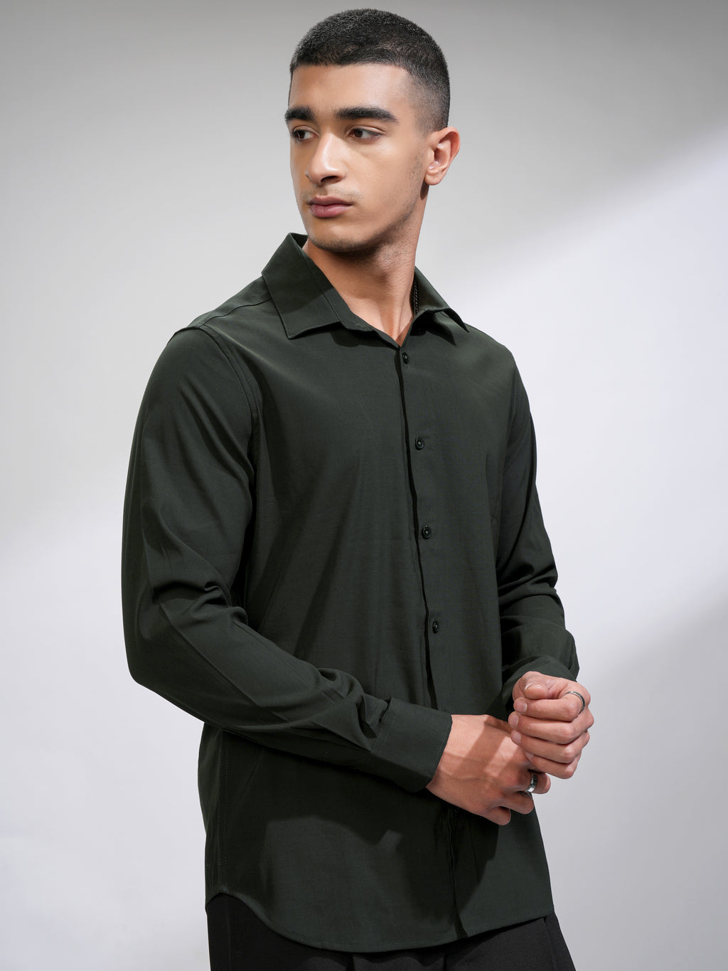 Highlander Men Green Self Design Slim Fit Casual Shirt - Green - Image 6