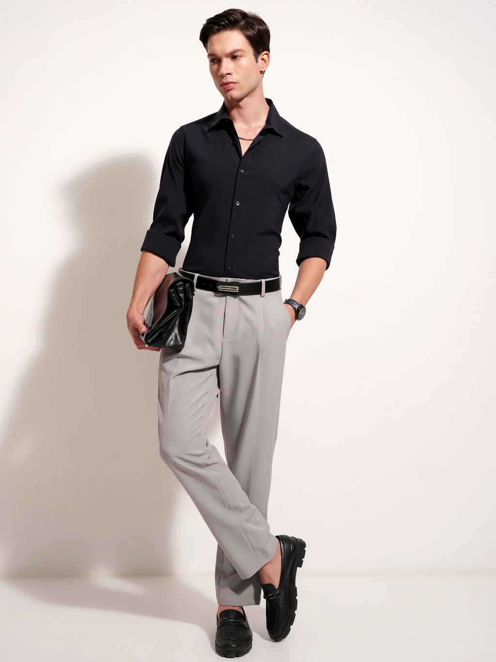 Highlander Men Navy Blue Solid Slim Fit Casual Shirt - Navy Blue - Image 2
