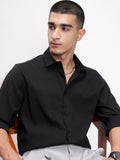 Highlander Men Black Self Design Slim Fit Casual Shirt - Black - Image 1