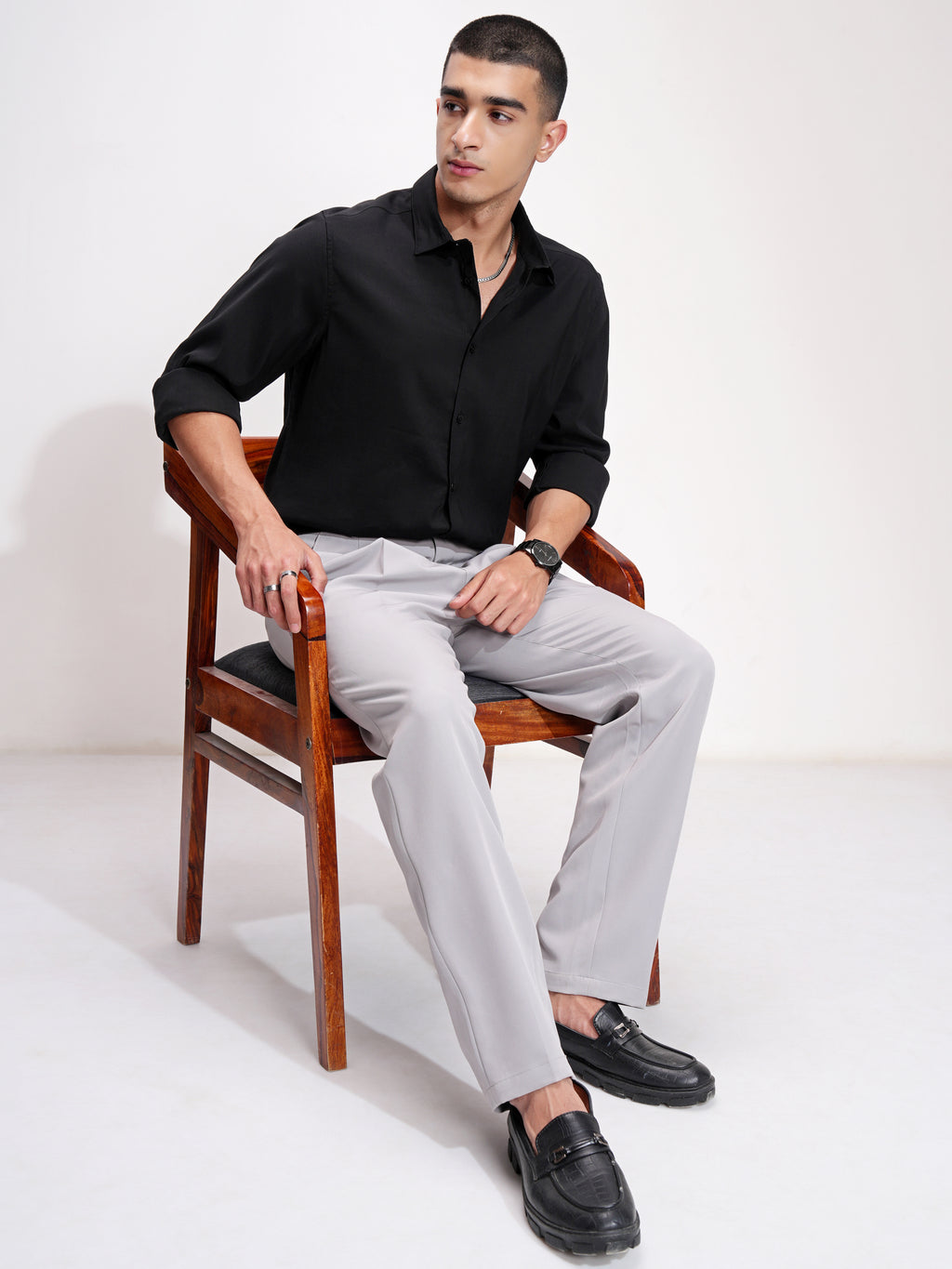 Highlander Men Black Self Design Slim Fit Casual Shirt - Black - Image 2