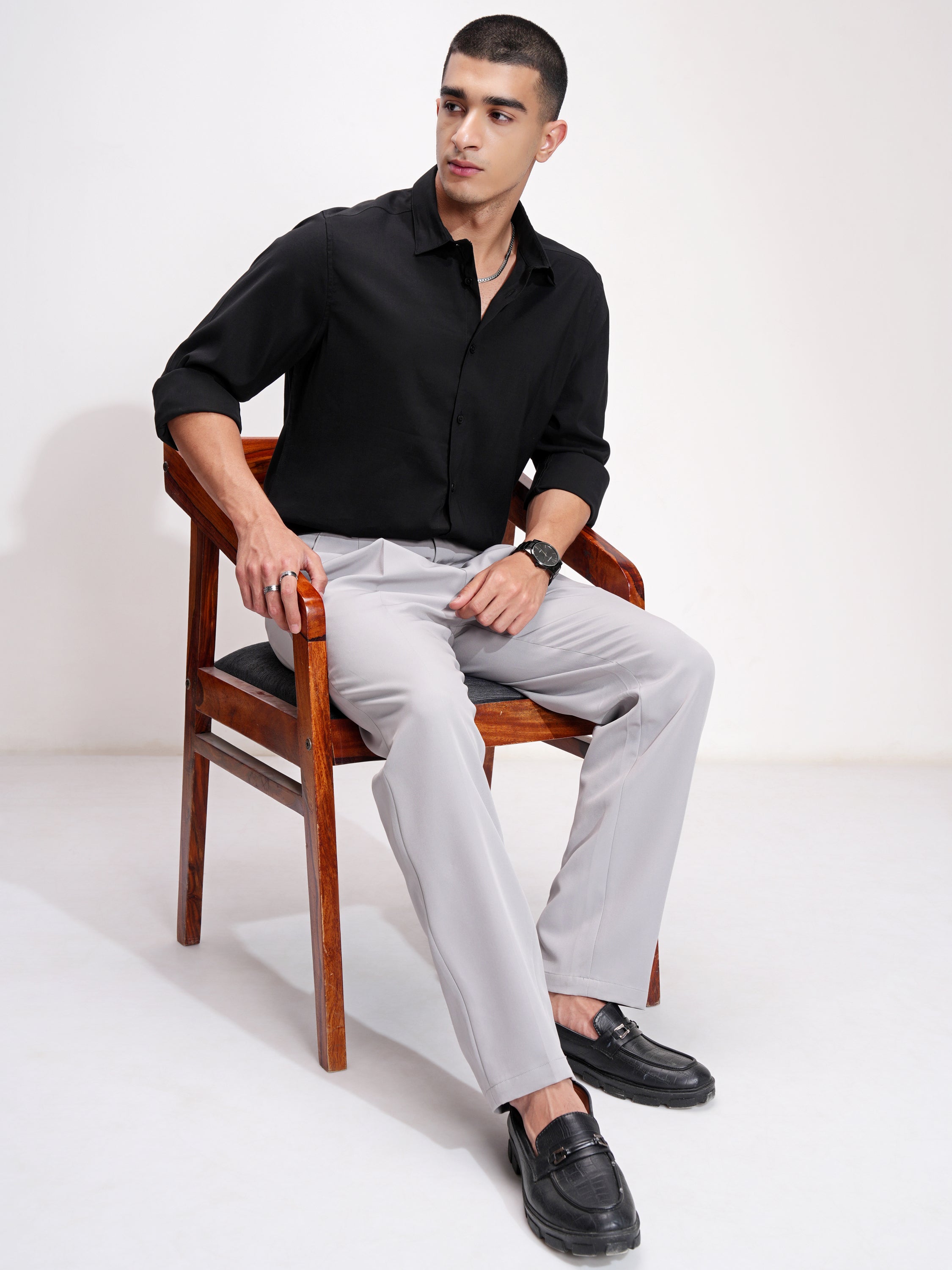 Highlander Men Black Self Design Slim Fit Casual Shirt - Black - Image 2