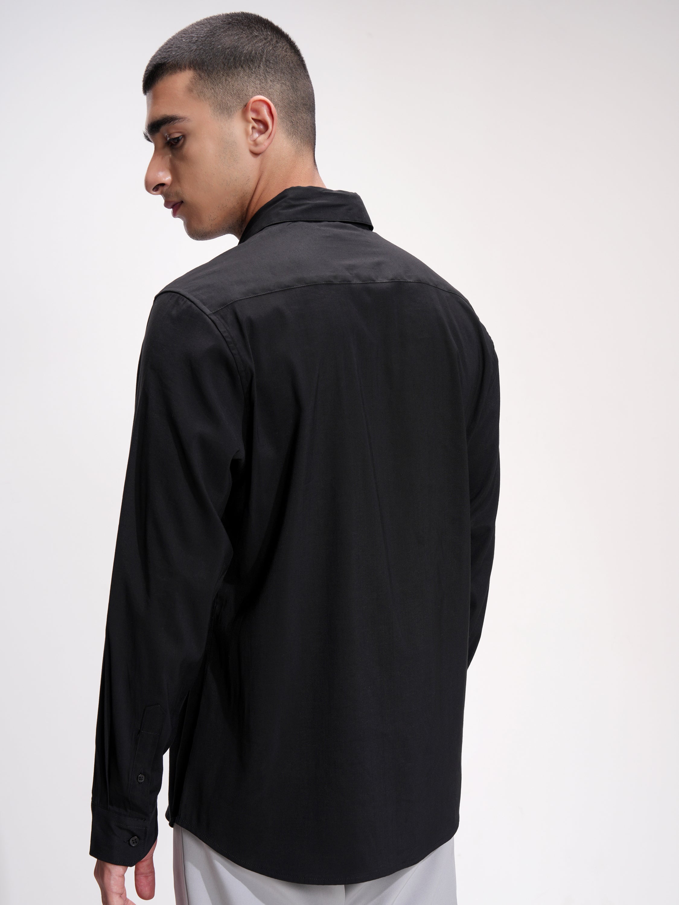 Highlander Men Black Self Design Slim Fit Casual Shirt - Black - Image 3