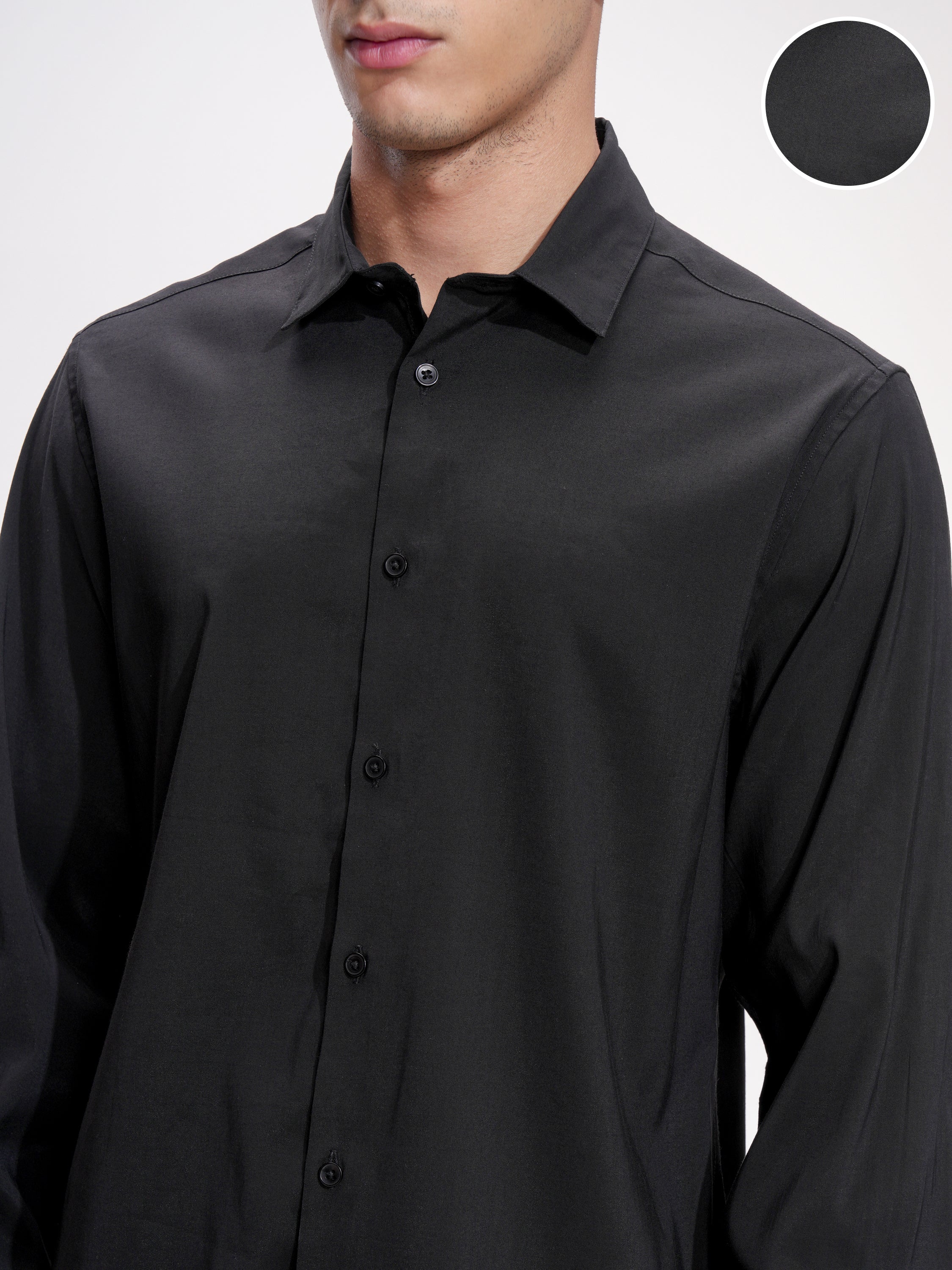 Highlander Men Black Self Design Slim Fit Casual Shirt - Black - Image 5