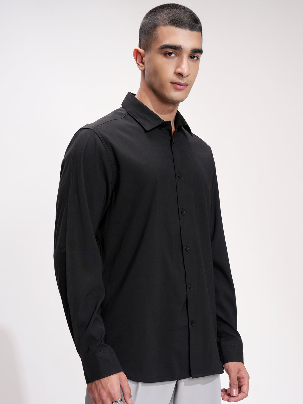 Highlander Men Black Self Design Slim Fit Casual Shirt - Black - Image 6