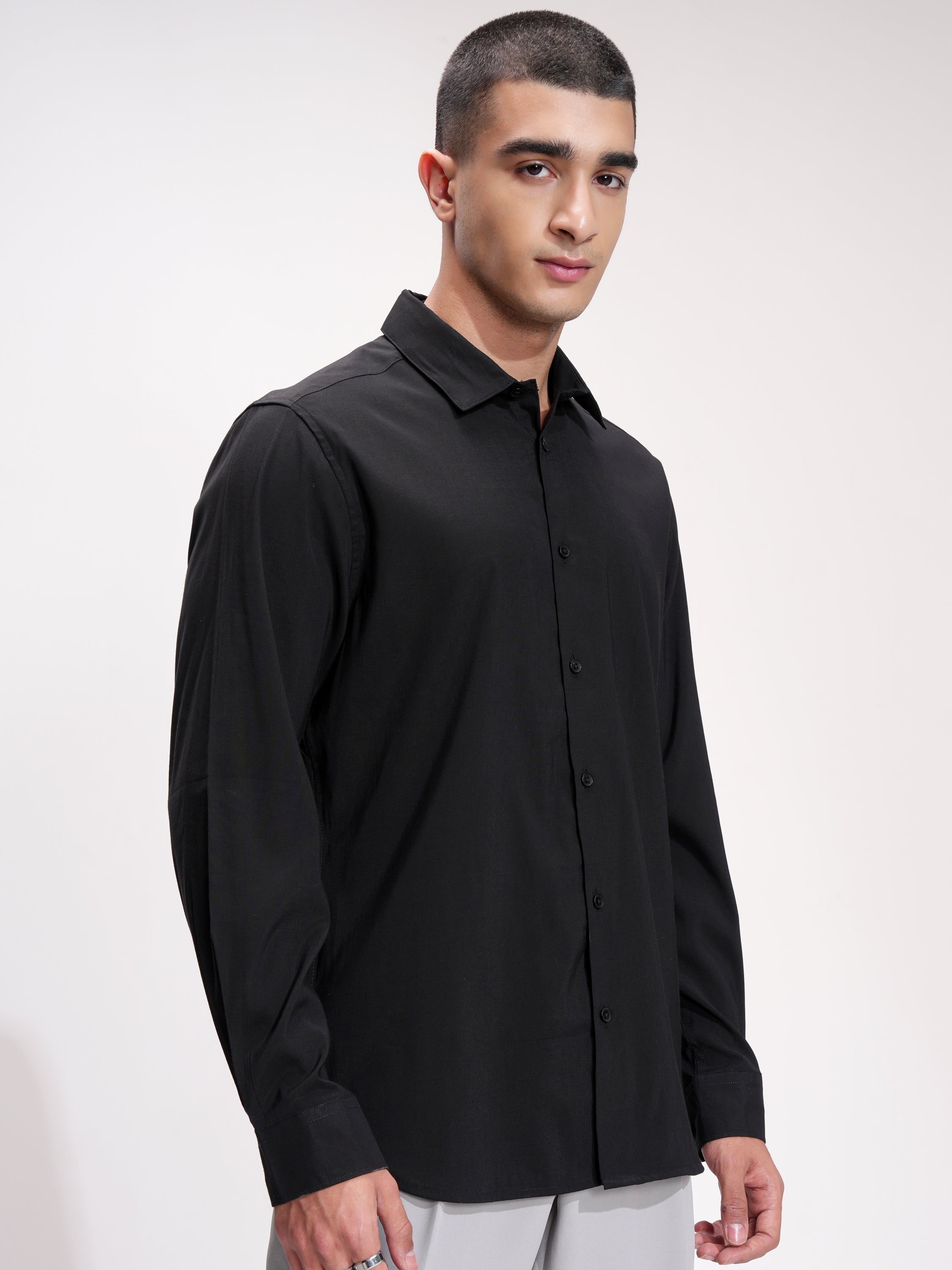 Highlander Men Black Self Design Slim Fit Casual Shirt - Black - Image 6