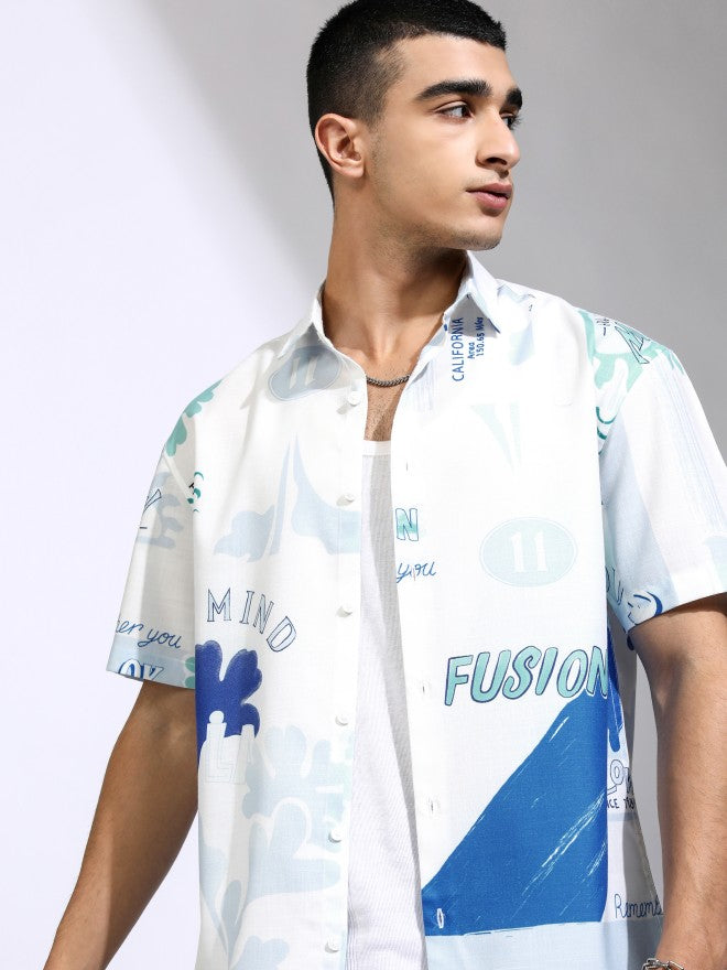 Highlander Men White Printed Relaxed Fit Casual Shirt - White - Image 1
