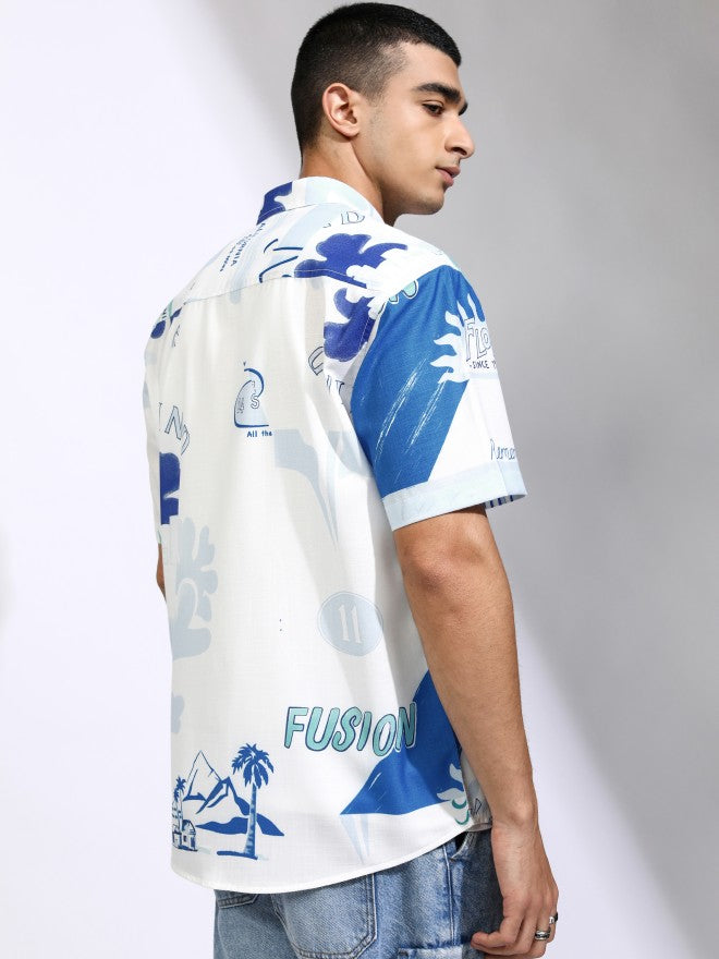 Highlander Men White Printed Relaxed Fit Casual Shirt - White - Image 3